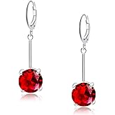 VONSSY Gemstone Drop Dangle Earrings | Platinum/Gold Plated Leverback Crystal Cubic Zirconia Hanging Red/Pink/Blue Earrings