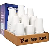MOUMOULIFE 500 Pack 12 oz Disposable Paper Coffee Cups, 12 oz White Paper Cups Bulk for Hot & Cold Beverages, Ideal for Party, Office, Home, Travel and More