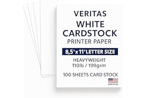 WRITEPADS Veritas White Cardstock 8.5 x 11”, 110LB/199GSM Heavyweight Card Stock, 100 Sheets, Thick Cardstock Printer Paper for Copy, Printing, Art Projects, Invitations, Made In USA