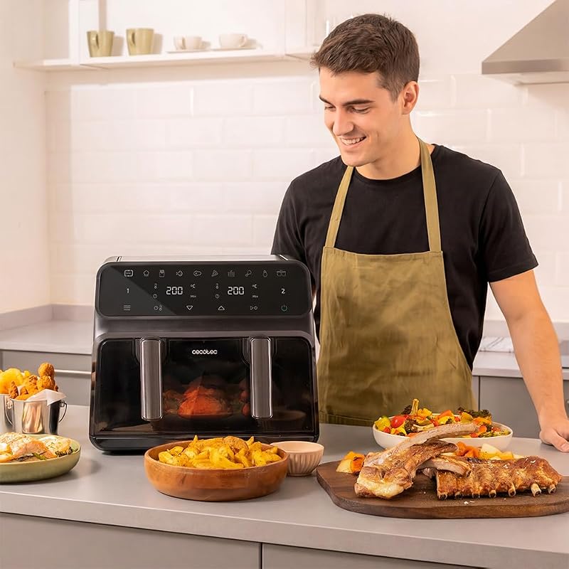 Friggitrice ad Aria Cecofry Advance 9000 Window Plus. 9L o Doppio Cestello 4,5L, 2200W, Temperatura Duale, 8 Menu, Pannello Touch, Finestra Visione, Cottura Rapida Uniforme