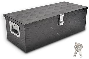 GESEXI 30” Heavy Duty Aluminum Truck Bed Tool Box 5 Bar Tread Waterproof Truck Tool Box Storage Organizer，Truck Box with Side Handle, Lock & Keys,Black (30"X13"X10")