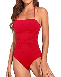 Holipick Women Red Bandeau One Piece Swimsuits