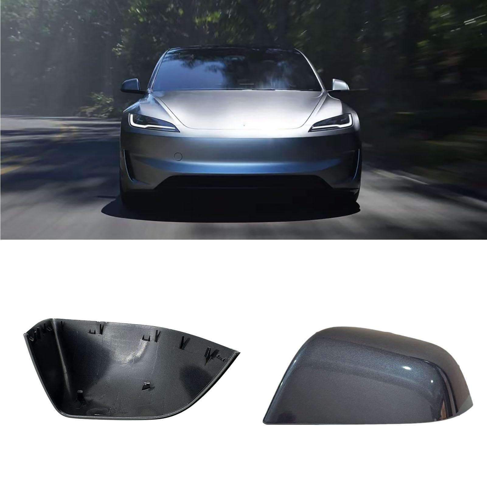 Photo 1 of CEYGXICE Compatible with Tesla Model 3 Side Mirror Cover Replacement 2017 2018 2019 2020 2021 2022 2023 2024 2025, Left Side Rearview Mirror Cover Cap for Model 3 Accessories (Silver)
