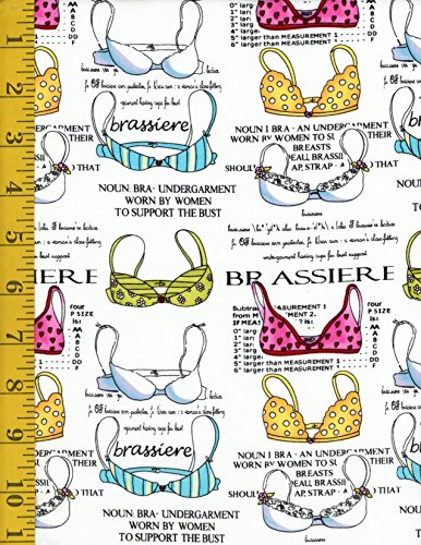 Premium Cotton Fabric - Timeless Treasures Brassieres (Bras) FUN-C1314-WHITE