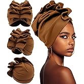 Babalet Stretch Turban Hats African Double Layered Headwraps Soft Pre-Tied Bonnet Hair Wrap Ruffles Turbans for Black Women