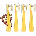 Vekkia Bear Kids Electric Toothbrush Replacement Heads - 7X More Plaque Removal, End-Rounded 3D Curved Soft Bristles, Comfortable & Efficient Clean Teeth, Perfect for Kid Small Mouth, Yelow (4 Pack)