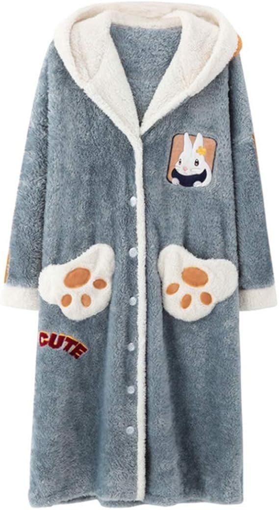 Amazon ガウン 着る毛布 バスローブ パジャマ ブランケット レディース ウサギ耳 うさぎ柄 猫爪柄 フランネル 厚手 裏起毛 秋冬 長袖 寝間着 柔らか もこもこ 暖かい ふわふわ ルームウェア ワンピース パジャマ ルームウェアセット 通販