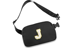 SANBADA Belt Bag Fanny Pack with Initial Letter Patch, Crossbody Bags for Teen Adult Girl Women, Personalized Gifts for 8 9 10 11 12 13 Year Old Girl, Fashion Waist Packs, Birthday Gift Idea, Black J