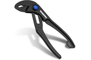 WORKPRO Mini Water Pump Pliers, 4-Inch Groove Joint Pliers, Fast Adjustable Tongue and Groove Pliers with 15-Position Push-Lock, V-Jaw for Multi-Surface Grip, Ideal for Tight Spaces and Versatile Use