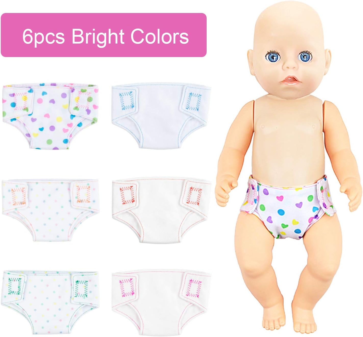 Diealles Shine 6 Pieces Baby Doll Nappies for Dolls, Doll Accessories