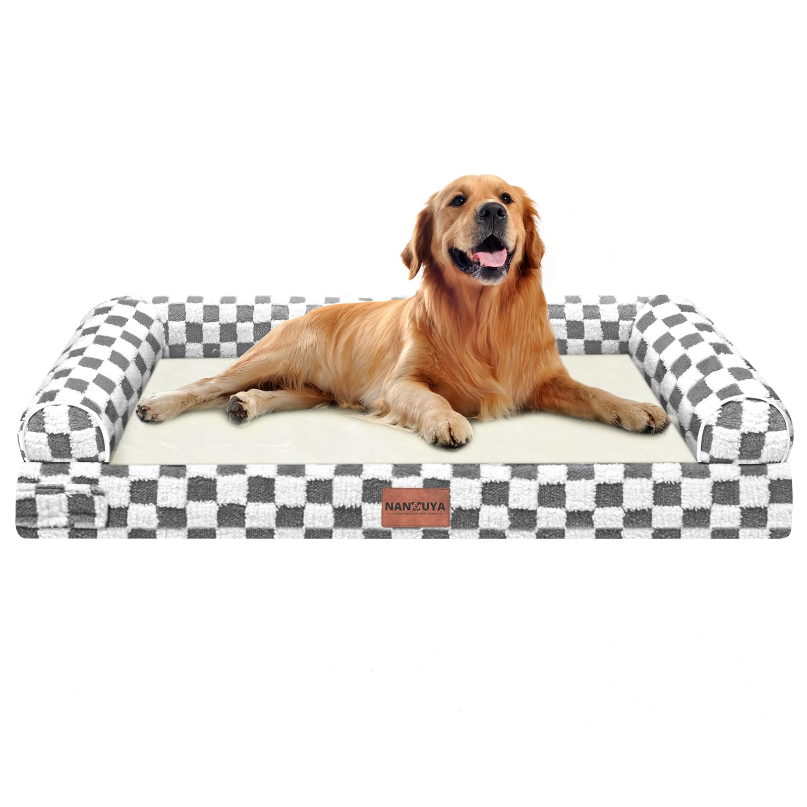 Large Dog Bed Orthopedic Washable: Beds Bolster XL Bed Big XLarge Dogs Egg Crate Foam Couch Sofa Waterproof with Removable Cover - Dark Grey Grid Image
