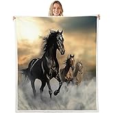 Black Horse Blanket Exotic Tribal Style Throw Blanket 3D Animal Pattern Farmhouse Theme Bed Blanket Cowboys Teens Adult Soft Sherpa Throw Blanket Horse Printed Fleece Blanket, Throw Size