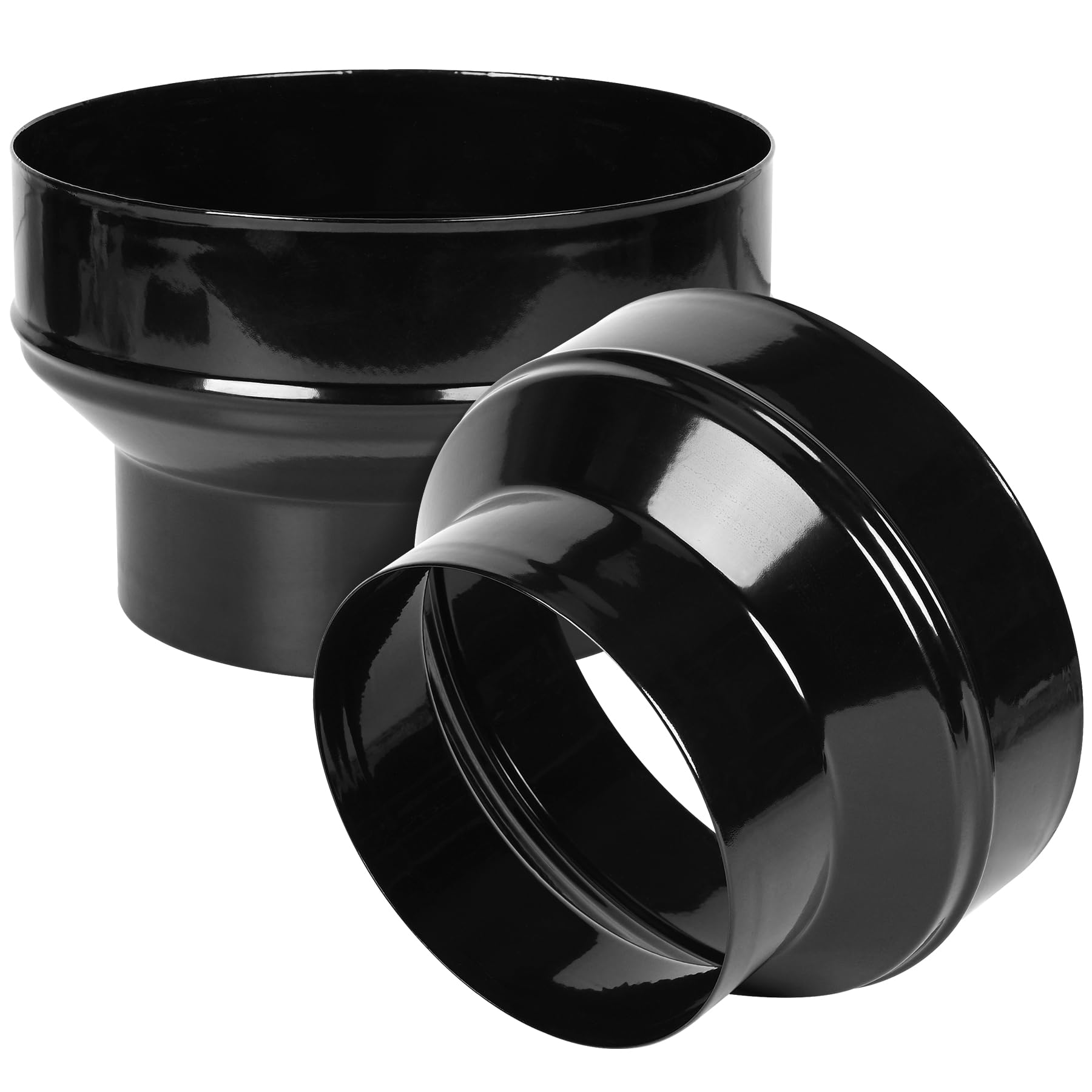 Photo 1 of 2 Pcs Duct Reducter 8 to 6 Air Ducting Reducer Increaser Air Duct Adapter or Round Metal Pipe Reducer for Bathroom Kitchen Ventilation Systems - Black