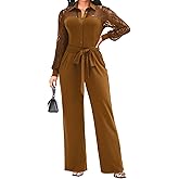 Elegant Jumpsuit for Women Dressy Sexy Lace Puff Sleeve Wide Leg Pant Suit One Piece Formal Outfits