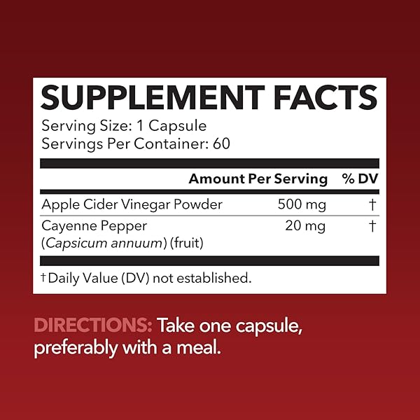 APPLE CIDER VINEGAR CAPSULES WITH CAYENNE PEPPER FOR DIGESTIVE HEALTH SUPPORT – 500MG ACV AND 20MG CAPSICUM ANNUUM – EASY-TO-TAKE, UNFLAVORED PILLS – 60 COUNT – VEGAN, NON-GMO – 2 MONTH SUPPLY