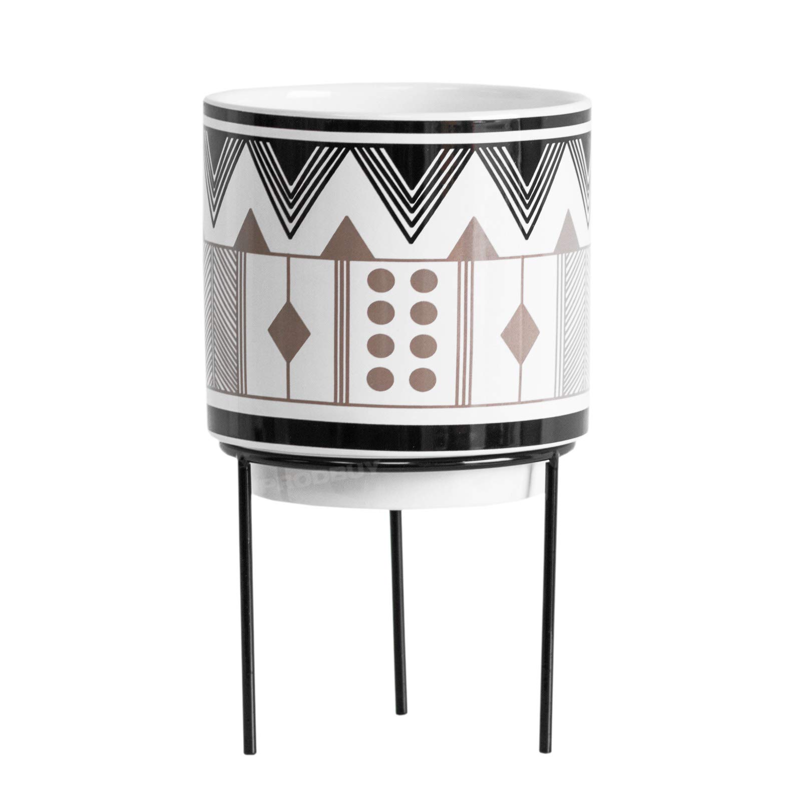 ProdBuy Home Aztec Indoor Plant Pot Stand with 12.5cm Ceramic Plant Pot