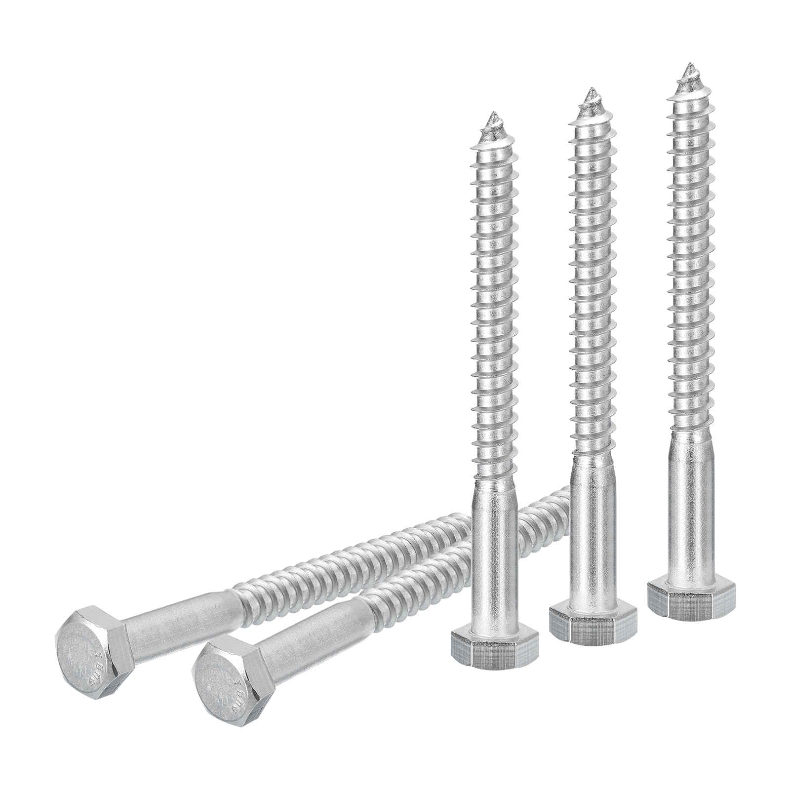 DTGN 5/16" x 4" Hex Lag Bolts - 5 Pack - for Woodworking, Furniture - 304 Stainless Steel Partial Thread Hexagon Head Lag Screws for Wood - Silver