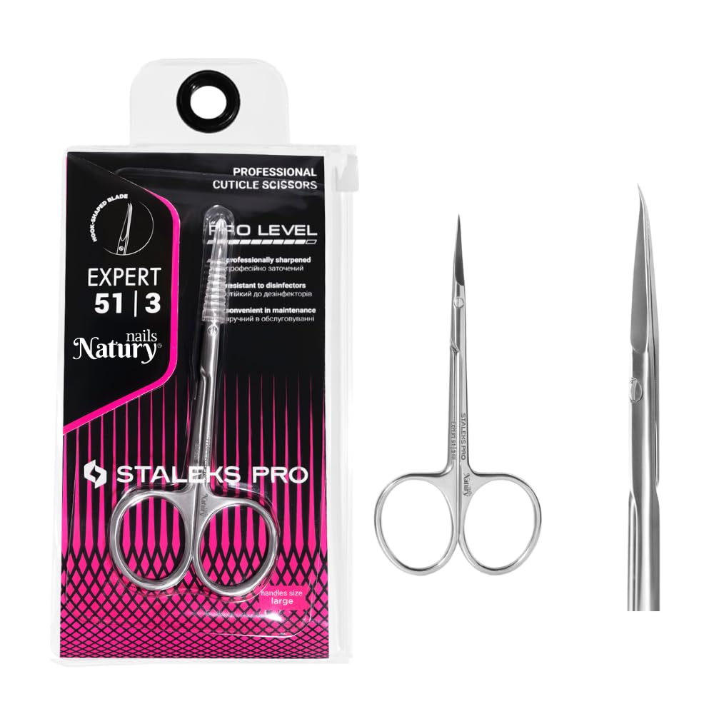 STALEKS PRO by Natury Nails Professional Cuticle Scissors with Hook Tip, Ergonomic Rings, Stainless Steel, Expert SE-51/3