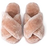 LZSYC Girl's Fuzzy Fluffy Slippers Open Toe Cross Band Soft Plush House Slippers