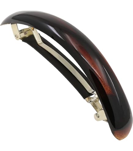 thumbnail image 2 of Parcelona French Large Bar Set Of 2 Black And Shell Celluloid Automatic Hair Clip Barrettes 2 of 2