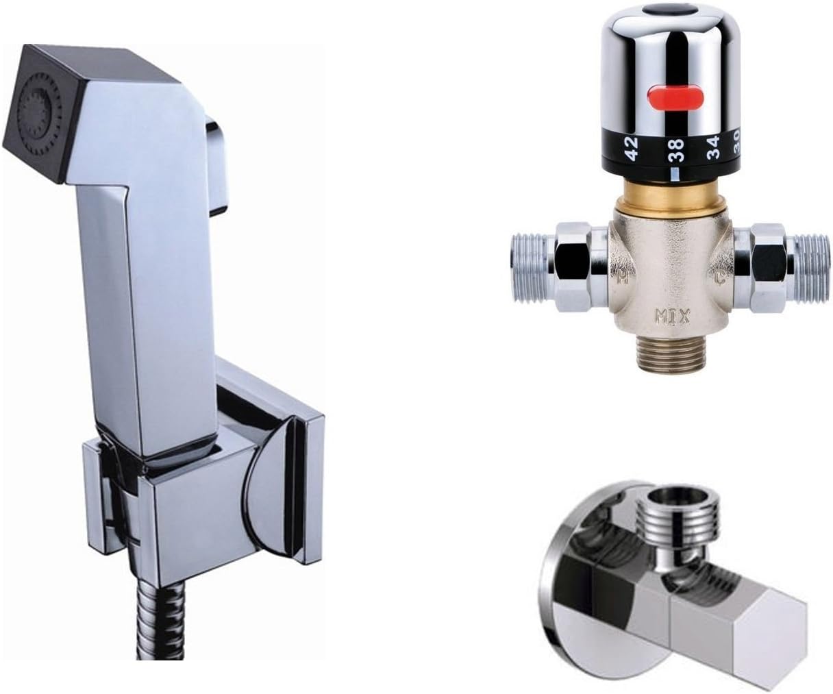 Ownace Bath G1/2 Thermostatic Mixer Valve Toilet Square Handheld Bidet Sprayer Shower Head Douche kit Set
