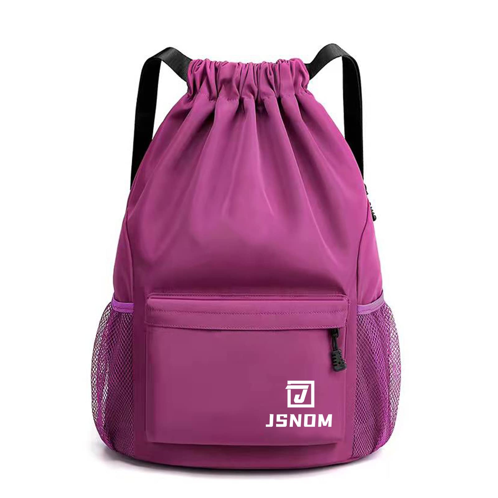 JSNOM Drawstring Gym Bags Waterproof : Large Sports Travel Yoga School Rucksack Backpack with Zip Pocket for Men Women (Purple)