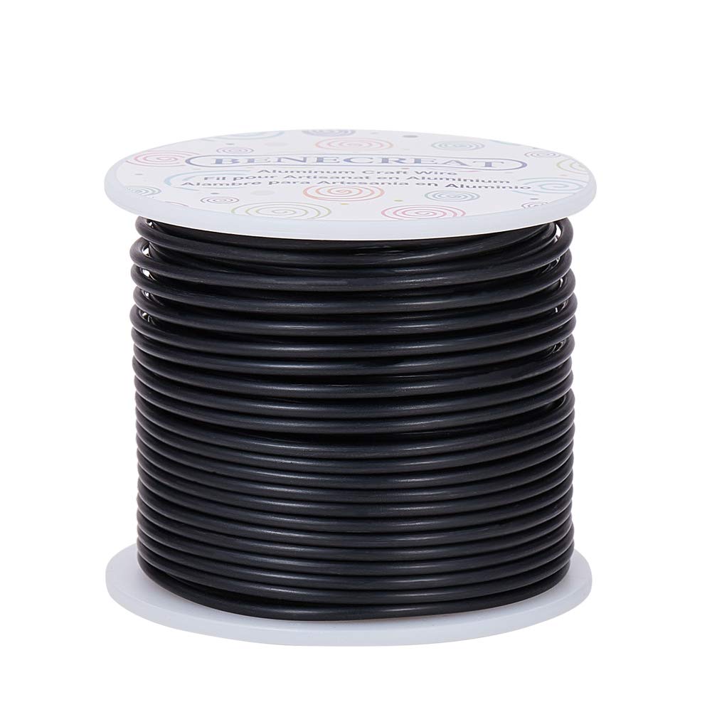 BENECREAT 12 Gauge (2mm) Aluminum Wire 30m (100FT) Matte Effect Jewelry Craft Making Beading Floral Colored Aluminum Craft Wire - Black