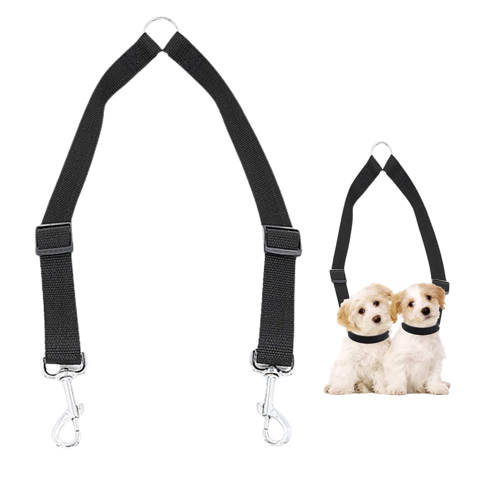 Tangle-Free Double Dog Leash - Adjustable Dual Pet Lead for Walking 2 Dogs (Small Breeds) - No-Tangle Splitter Design for Easy Training & Control (Black)