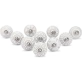 Ajuny White Ceramic Cabinet Knobs Handmade Drawer Pulls Set of 10 | Decorative Pottery Handles for Dresser, Cupboard, Kitchen, Bathroom, and Furniture Hardware Knob