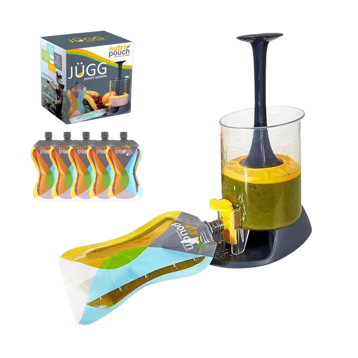 Nutripouch Smoothie Maker System with 5 Reusable Pouches & Recipe Book - Make & Store Homemade Smoothies, Juices, Energy Drinks, Soups & Protein Shakes - Ideal for Slimming, Fitness, Meal Prep