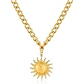 SHANTYSON Dainty Sun and Moon Necklace for Women 14K Gold Plated Trendy Statement Charm Pendant Necklace Fashion Jewelry Gift