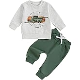 Lucikamy Toddler Baby Boy Fall Winter Outfits Tractor Print Long Sleeve Sweatshirt Pants Set Kids Sweatsuit Clothes