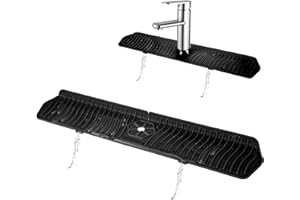 COBETE Kitchen Sink Splash Guard, 24in Faucet Mat Splash Catcher, Handle Drip Catcher Tray, Multipurpose for Kitchen Dish Drying Mats Sponge Holder and Bathroom Countertop Protect(Black)