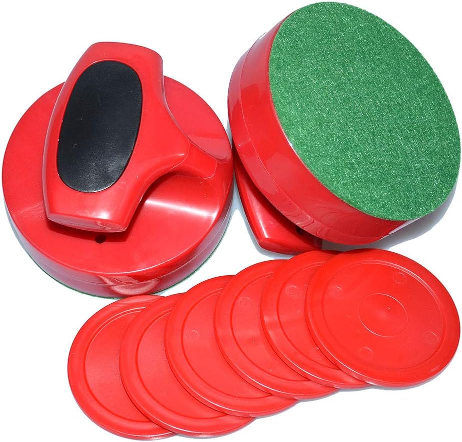 East Eagle Air Hockey Red Replacement Pucks & Slider Pusher Goalies for Game Tables, Equipment, Accessories (2 Striker, 6 Puck Pack)
