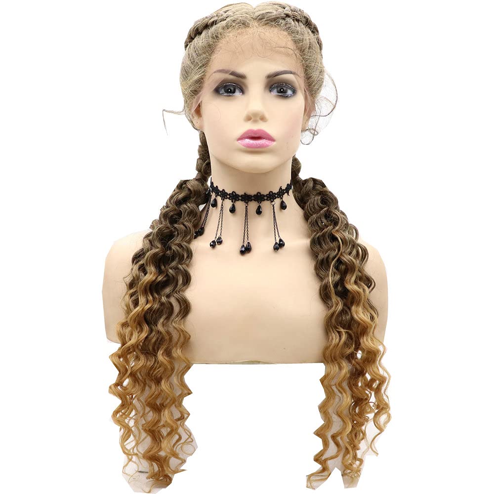 RainaHair Twintails Braided Lace Front Wig Double Dutch Braids Wigs With Baby Hair Glueless Natural Hairline Heat Resistant Daily Wear Wig Party Wig 24 Inch…