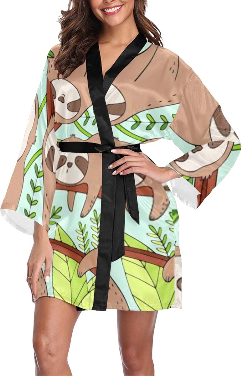 LOJU Womens Robe Big Poster Cute Sloth Cartoon Characters Lightweight