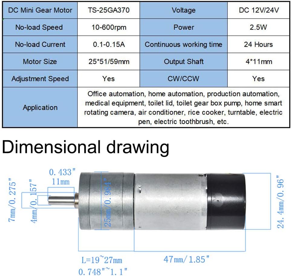 Bemonoc Encoder Metal Gearmotor 24V DC Low Speed 60 RPM Gear Motor with