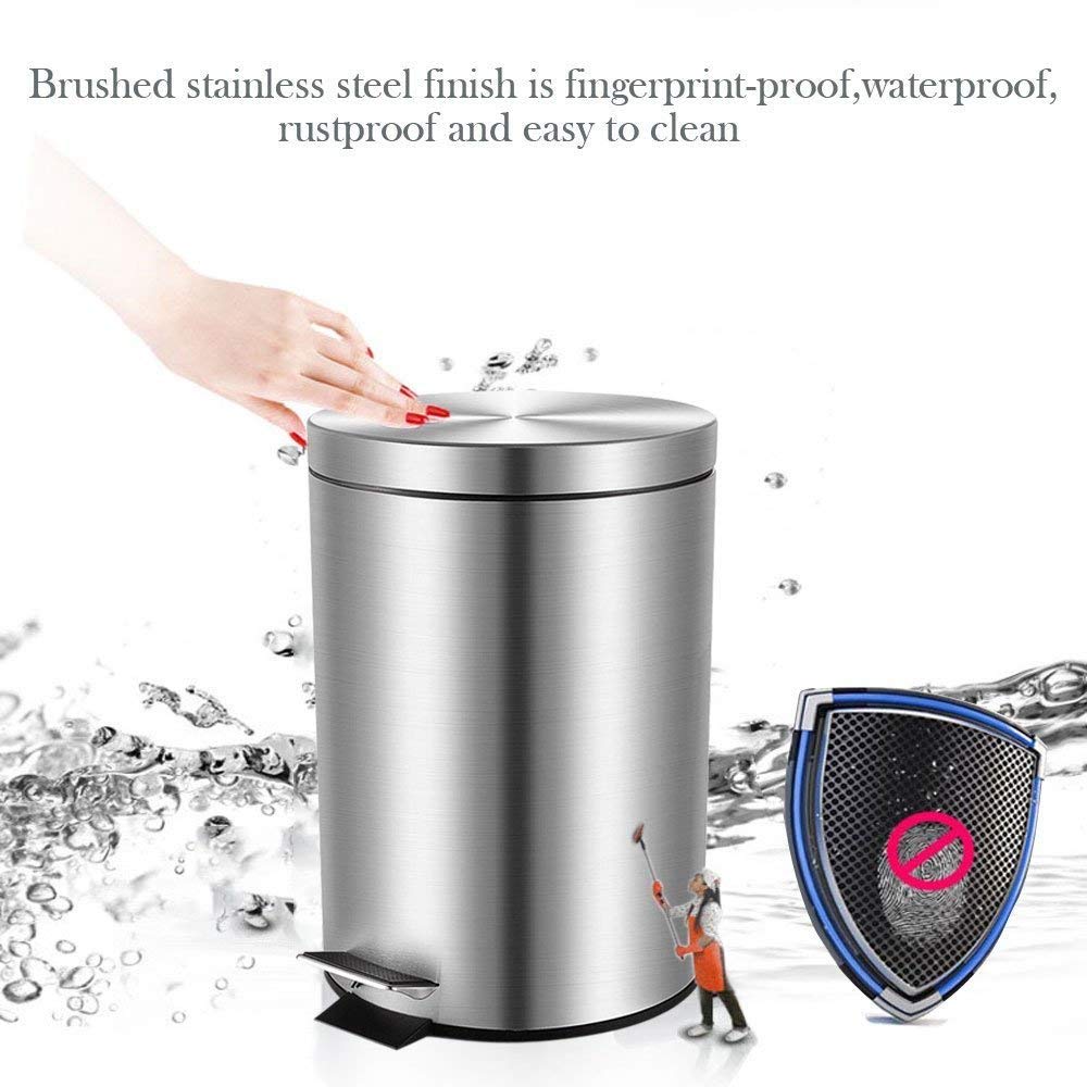 YCTEC Round Mini Trash Can with Lid Soft Close, Bathroom Trash Can with Removable Plastic Inner Wastebasket, Anti-Fingerprint Brushed Stainless Steel Trash Can for Bedroom Office, 0.8 Gal/3 L