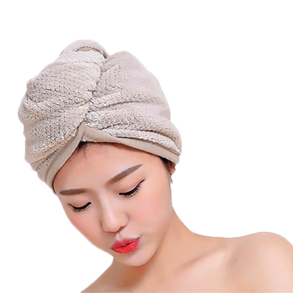 Qchomee Super Absorbent Hair Drying Cap Towels Wrap Women Girls Microfiber Dry Hair Hat Towel Turban with Button Design Quick Drying Lady Bath Head Wrap (2Pcs Blue Fox)