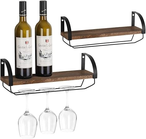 Nex Wall Mounted Wine Rack Set Of 2 Rustic Wood Bottle Glass