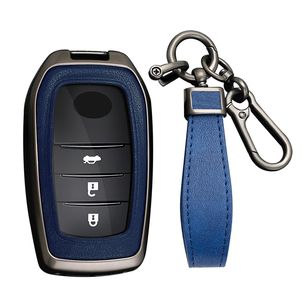 KUNIO Car Key Fob Cover fit for Toyota Yaris Cross Yaris Hybrid Rav4 Aygo CHR Prius Land Cruiser 200 Crown key fob cover Metal Key Cover Key Holder Key Case Key Chain A Blue