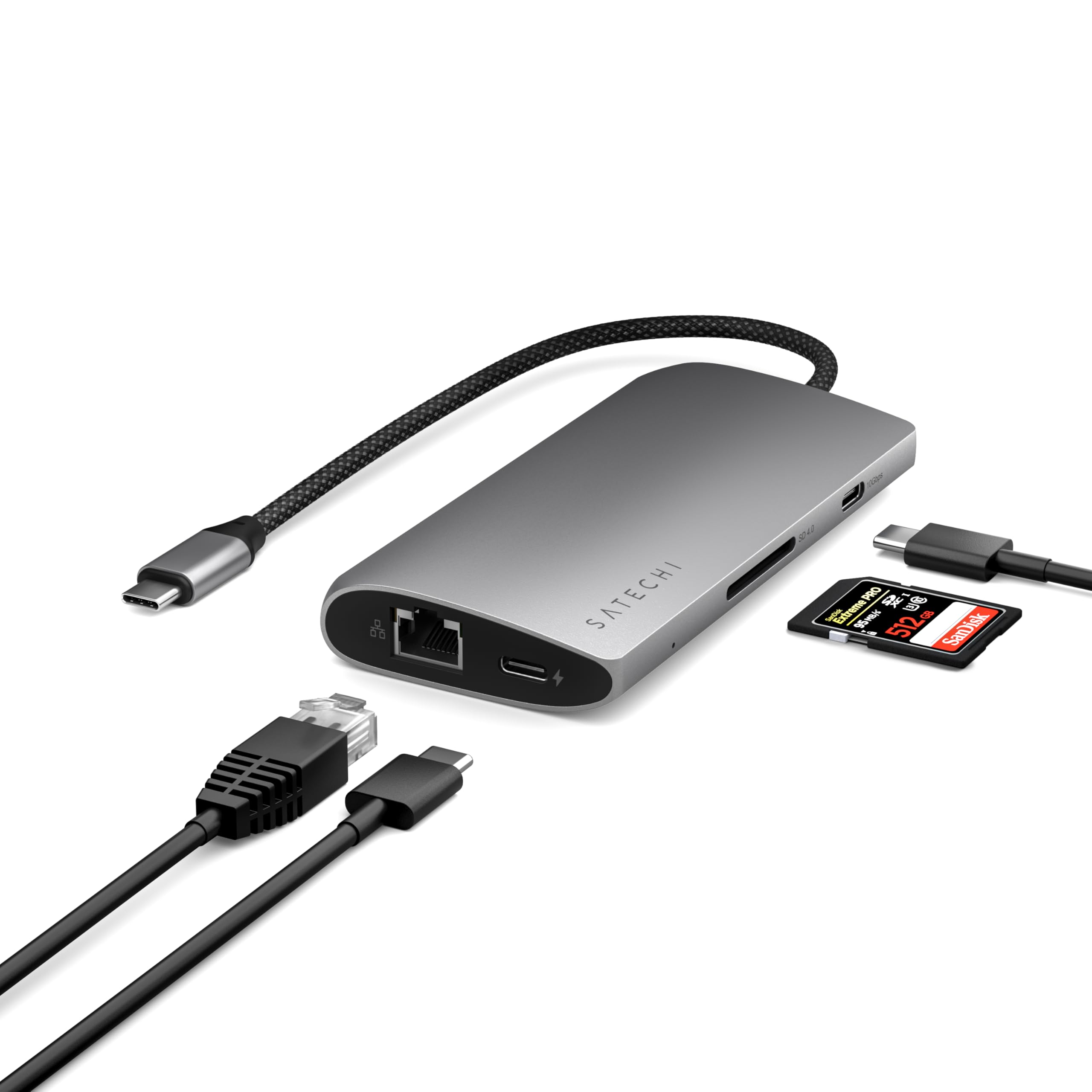 SATECHI 8-in-1 USB-C Hub Multiport Adapter V3, 8K@60Hz HDMI, 100W Ladeleistung, 4X USB-Datenanschlüsse, Ethernet, SD Kartenleser, für Laptop, MacBook Air & Pro M5 M4, iPad, Windows – Space Grau