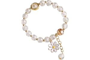 Fuqimanman2020 5 Pcs Colorful Flower Charm Bracelets Set Handmade Crystal Beaded Daisy Bracelets for Women Jewelry