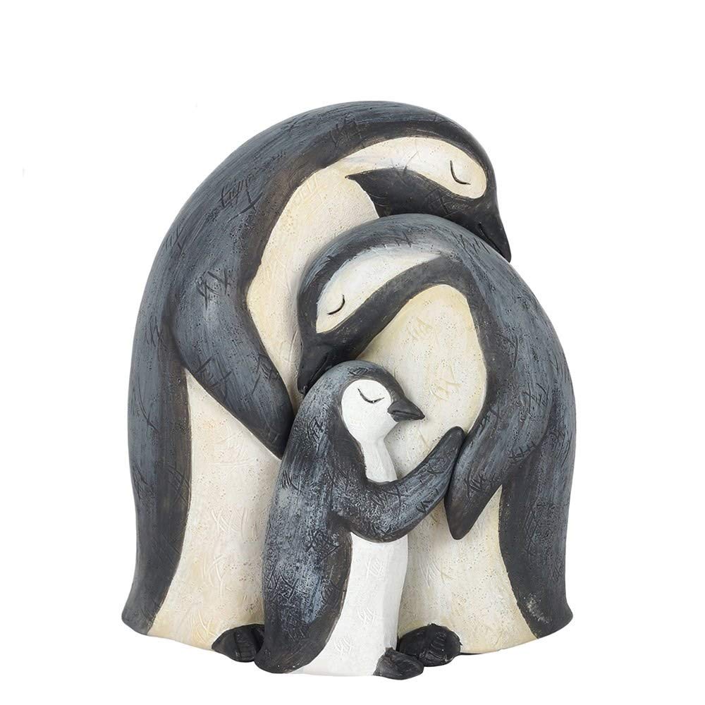 Adorable Penguin Family Ornament - 12.5cm x 10.5cm (1 Pc.) - Featuring Loving Daddy, Mummy & Baby Penguins for Loved Ones & Room Decor, Grey
