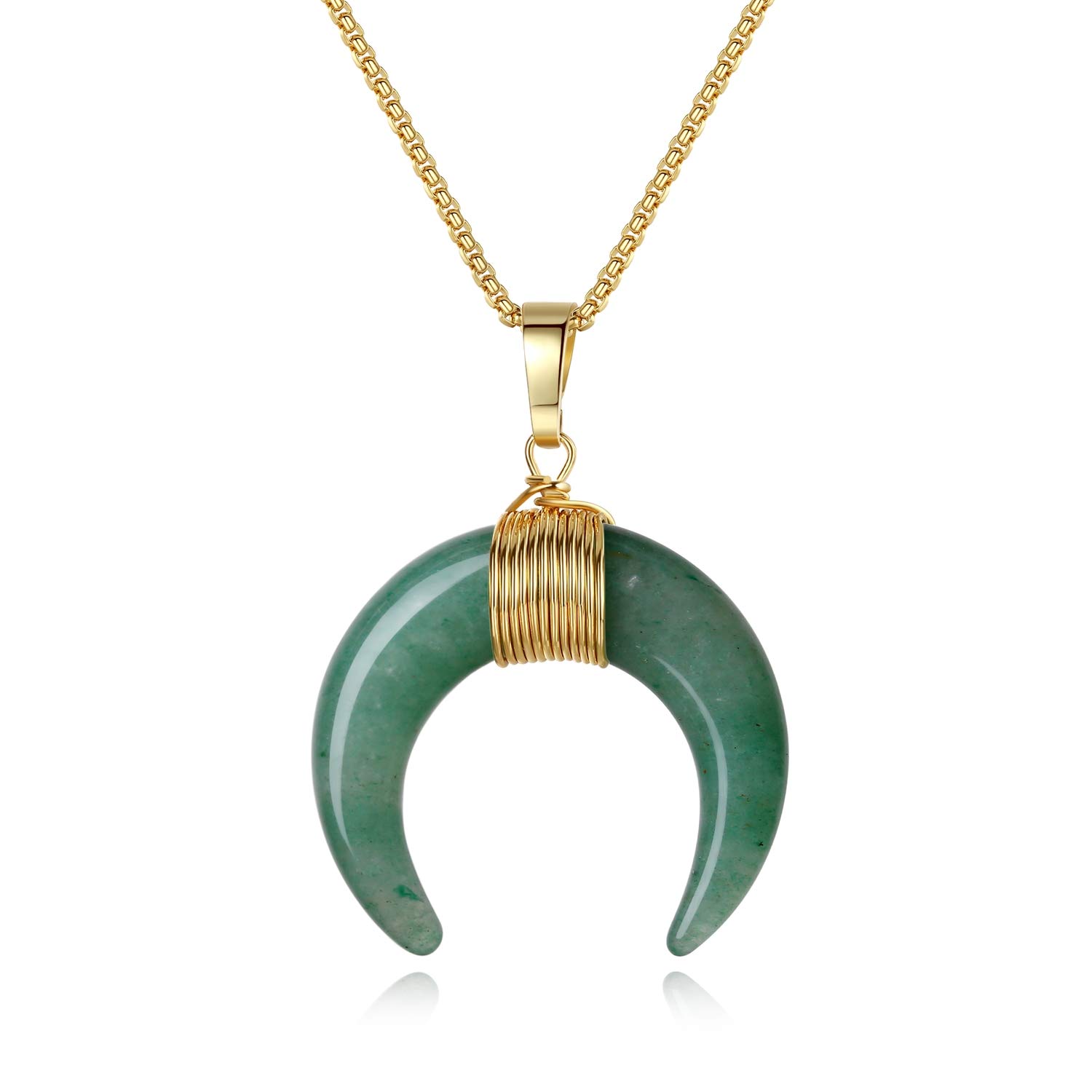 COAI Horn Crescent Moon Necklace Crystal Green Aventurine Necklace for Women