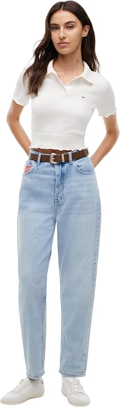 Damen Jeans Hose Mom Jean Tapered Fit, Blau (Denim Light), 30W/32L