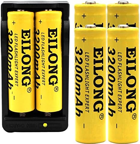 6PCS 3.7V 18650 Rechargeable Battery 3200mah Rechargeable Lithium Batteries with With Dual Charger Built-in IC Protection ,can be used for LED flashlight and headlamp