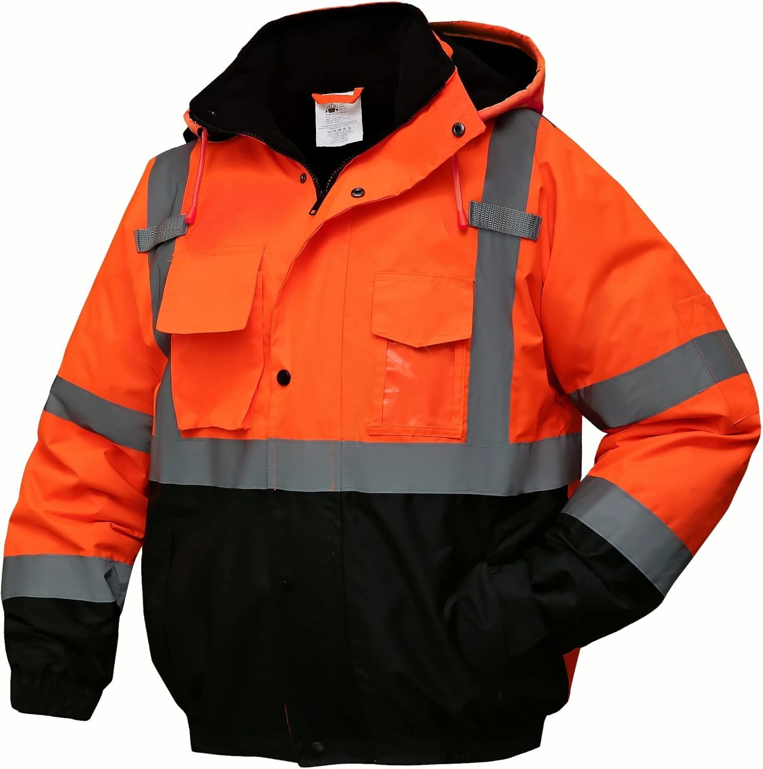 SKSAFETY High Visibility Reflective Jackets for Men, Waterproof Class 3 Safety Jacket with Pockets, Hi Vis Orange Coats with Black Bottom, Mens Work Construction Coats for Cold Weather, S, 1 Pack Image