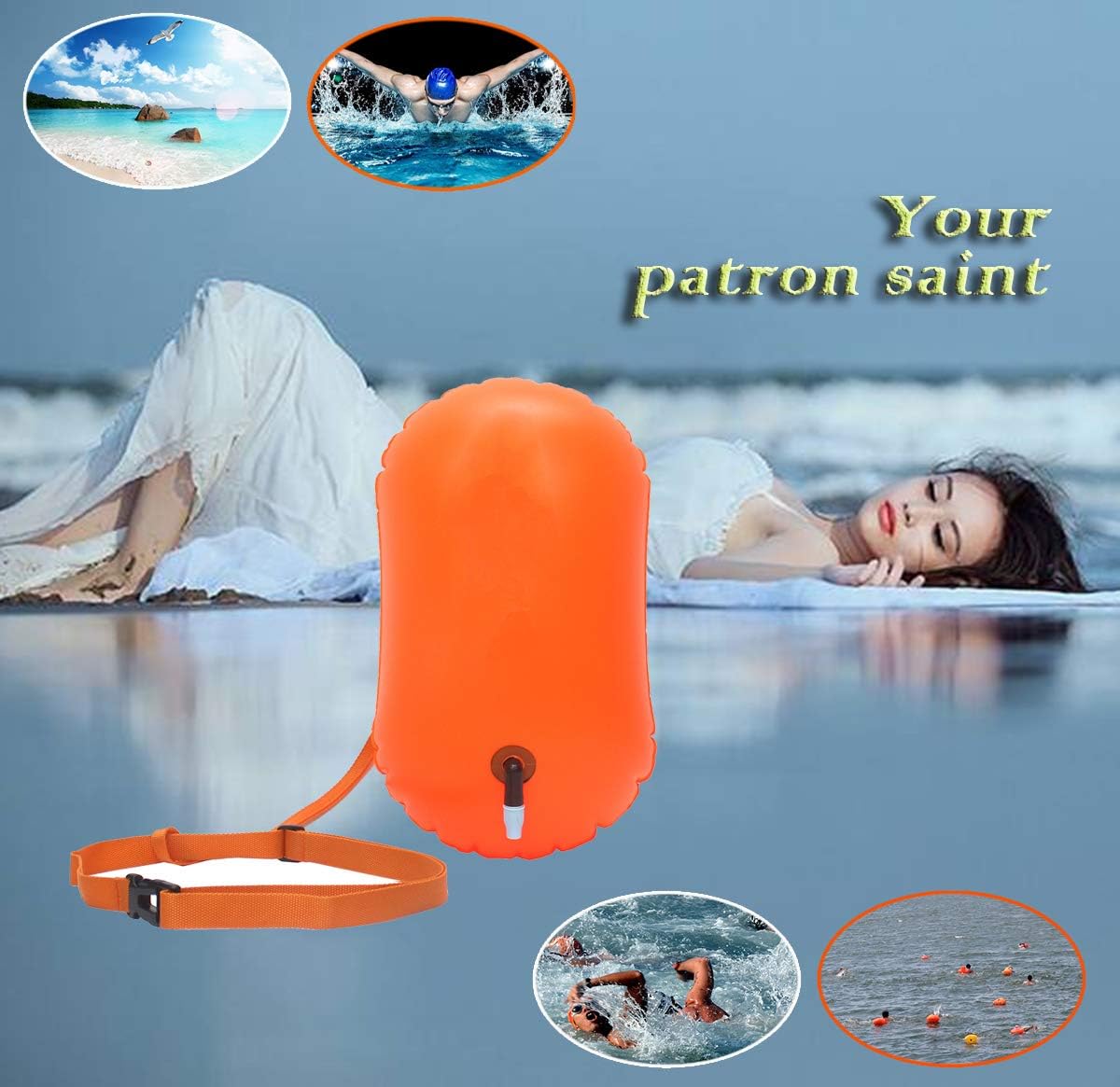 MARJAQE Swim Buoy for Open Water Swimmers Triathletes Kayakers Snorkelers, Swim Float and Drybag for Open Water Swim Buoy Float for Safer Swim Training (Orange) : Sports & Outdoors