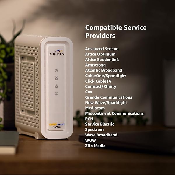 ARRIS (SB8200) – CABLE MODEM – FAST DOCSIS 3.1 32X8 GIGABIT CABLE MODEM , APPROVED FOR COMCAST XFINITY, COX, CHARTER SPECTRUM, & MORE | 1 GBPS MAX INTERNET SPEED, 4 OFDM CHANNELS